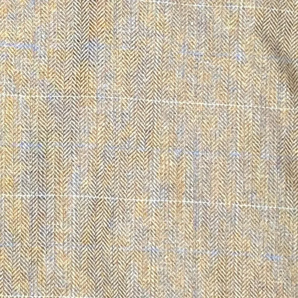 Lands' End Men 44 LONG 100% Silk Herringbone British Tan Aqua White Check Blazer